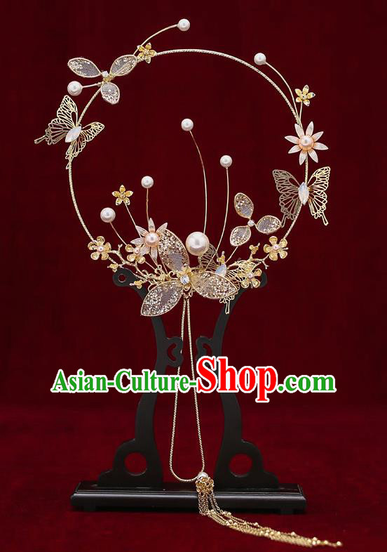 Chinese Traditional Wedding Round Fan Ancient Bride Palace Fans for Women