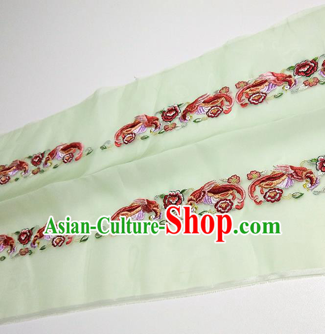 Asian Chinese Traditional Embroidered Phoenix Peony Pattern Design Light Green Silk Fabric China Hanfu Silk Material