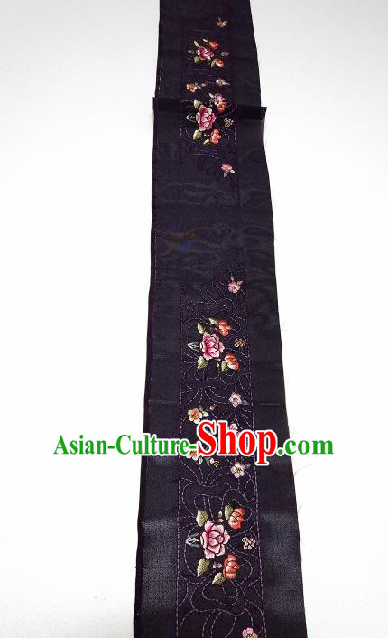 Asian Chinese Traditional Embroidered Peony Pattern Design Black Silk Fabric China Hanfu Silk Material