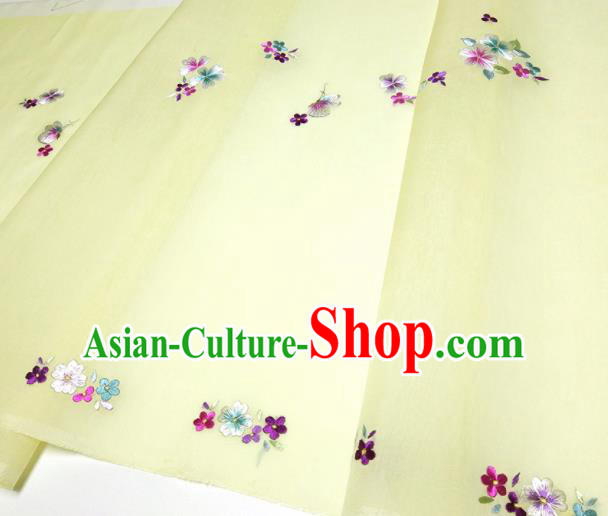 Asian Chinese Traditional Embroidered Butterfly Flowers Pattern Design Yellow Silk Fabric China Hanfu Silk Material