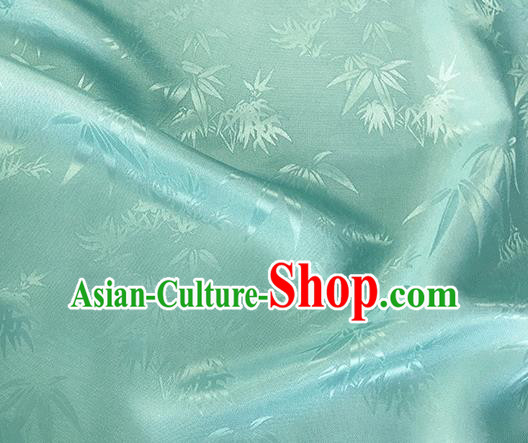 Asian Chinese Traditional Bamboo Leaf Pattern Design Light Blue Silk Fabric China Qipao Material