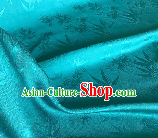 Asian Chinese Traditional Bamboo Leaf Pattern Design Peacock Blue Silk Fabric China Qipao Material