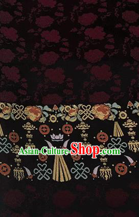 Asian Chinese Traditional Wheels Pattern Design Black Brocade China Hanfu Satin Fabric Material