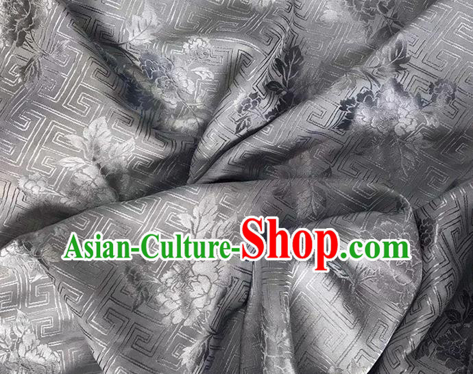 Asian Chinese Traditional Peony Pattern Design Grey Brocade China Hanfu Satin Fabric Material