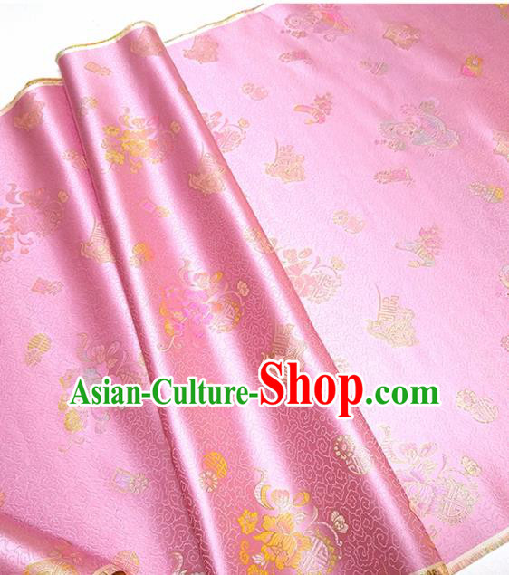 Asian Chinese Traditional Peony Pattern Design Pink Brocade Silk Fabric China Hanfu Satin Material