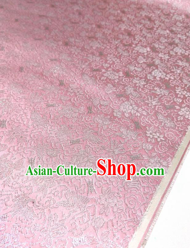 Asian Chinese Traditional Crane Pattern Design Peach Pink Brocade Silk Fabric China Hanfu Satin Material