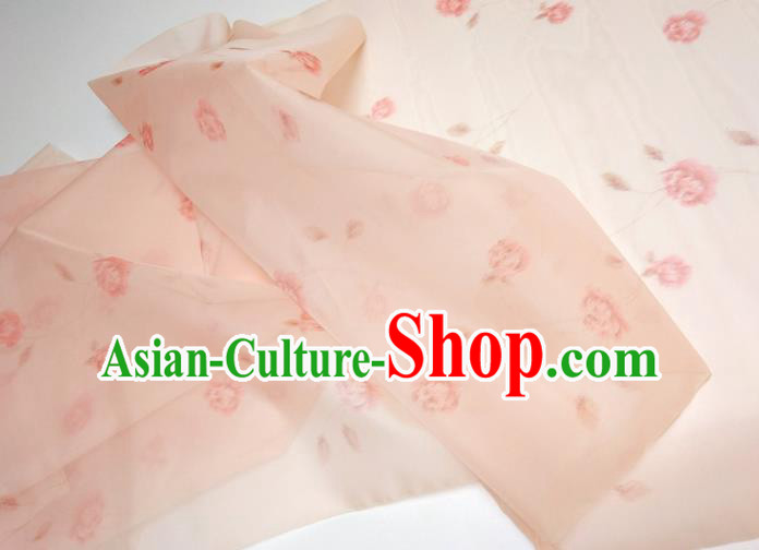 Asian Chinese Traditional Roses Pattern Design Light Pink Silk Fabric China Hanfu Silk Material