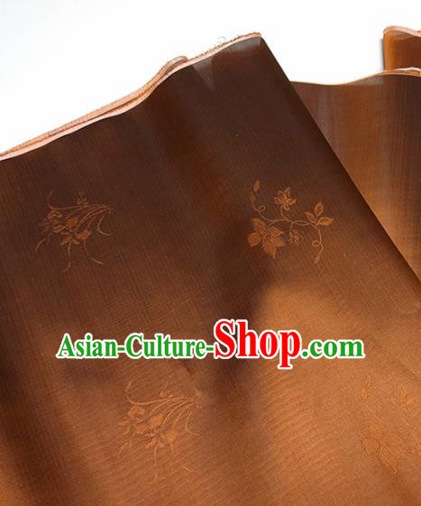 Asian Chinese Traditional Plum Orchid Pattern Design Brown Silk Fabric China Hanfu Silk Material