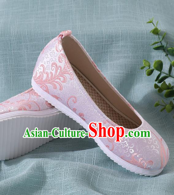 Chinese Handmade Pink Brocade Shoes Traditional Ming Dynasty Hanfu Shoes Princess Shoes for Women