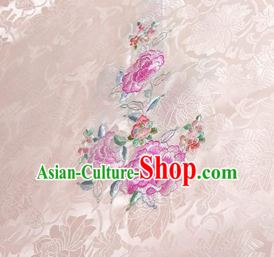 Chinese Traditional Lotus Pattern Design Pink Silk Fabric Asian Brocade China Hanfu Satin Material