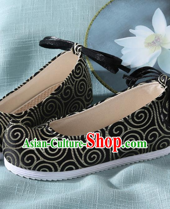 Chinese Handmade Black Brocade Bow Shoes Traditional Ming Dynasty Hanfu Shoes Princess Shoes for Women