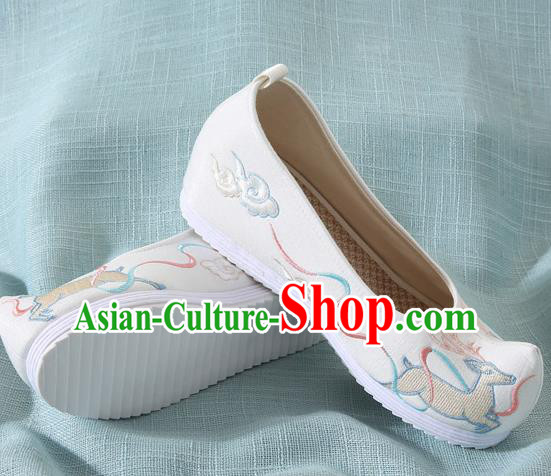 Chinese Handmade Embroidered Deer White Bow Shoes Traditional Ming Dynasty Hanfu Shoes Princess Shoes for Women