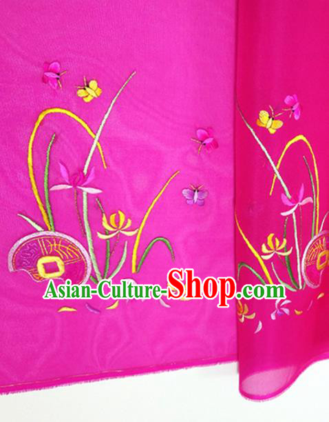 Chinese Traditional Embroidered Orchid Pattern Design Rosy Silk Fabric Asian China Hanfu Silk Material