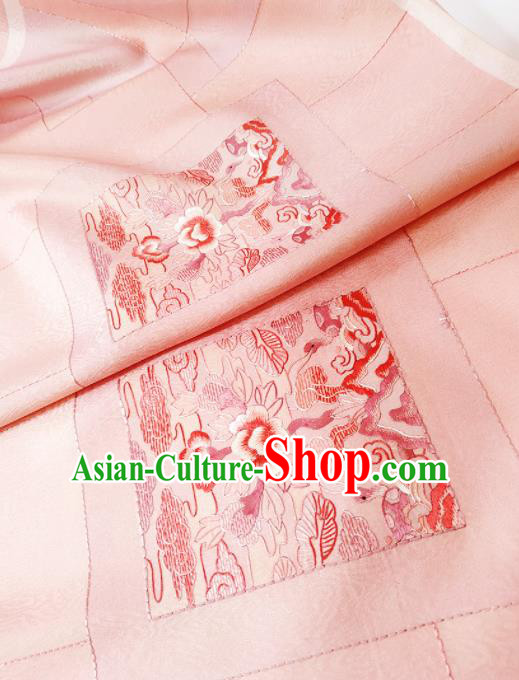 Chinese Traditional Embroidered Pattern Design Pink Silk Fabric Asian China Hanfu Silk Material