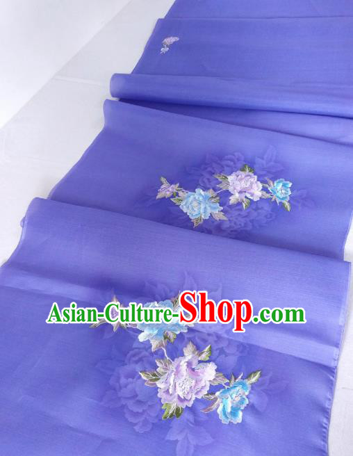 Chinese Traditional Embroidered Peony Pattern Design Lilac Silk Fabric Asian China Hanfu Silk Material