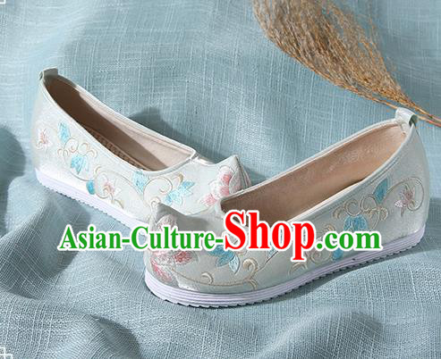 Chinese Handmade Embroidered Twine Flower Light Green Bow Shoes Traditional Ming Dynasty Hanfu Shoes Princess Shoes for Women