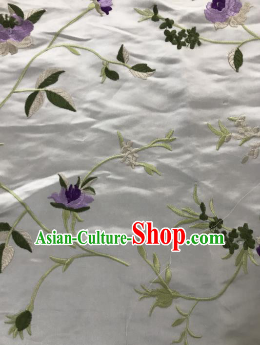 Chinese Traditional Embroidered Vine Flowers Pattern Design Apricot Silk Fabric Asian China Hanfu Silk Material