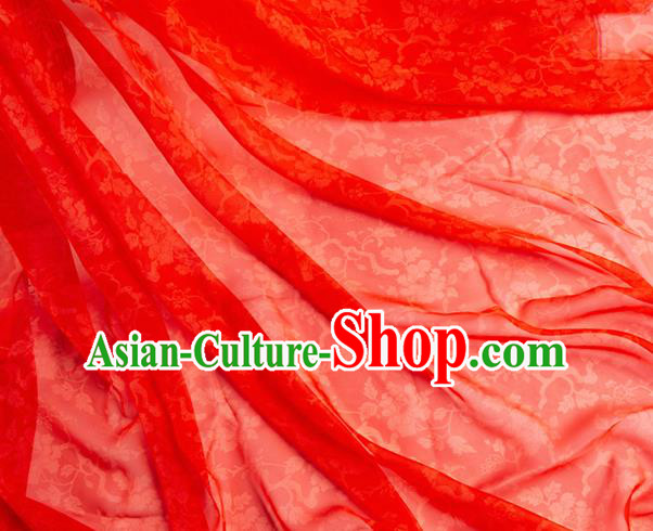 Chinese Traditional Peony Pattern Design Red Chiffon Fabric Asian Satin China Hanfu Material