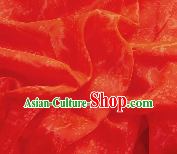 Chinese Traditional Plum Pattern Design Red Chiffon Fabric Asian Satin China Hanfu Material