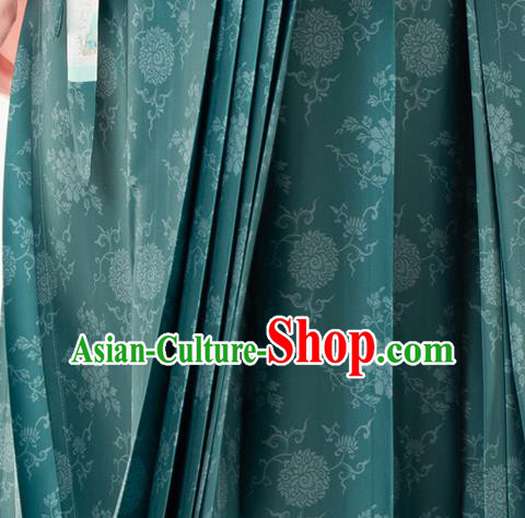 Chinese Traditional Lotus Pattern Design Deep Green Brocade Fabric Asian Satin China Hanfu Satin Material