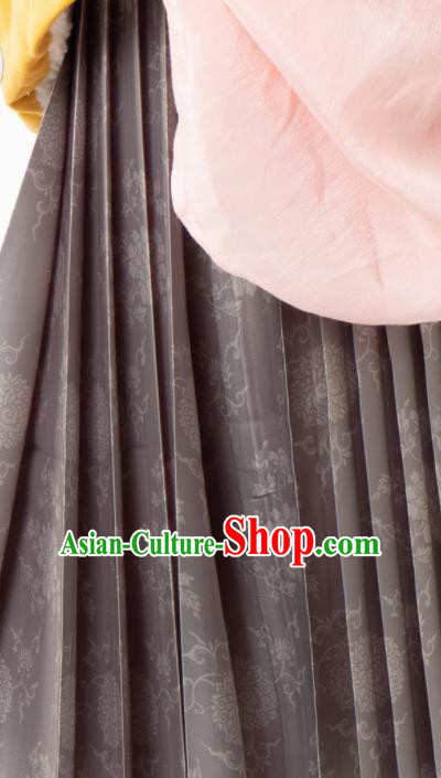 Chinese Traditional Lotus Pattern Design Grey Brocade Fabric Asian Satin China Hanfu Satin Material