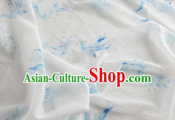 Chinese Traditional Printing Pattern Design White Chiffon Fabric Asian China Hanfu Material