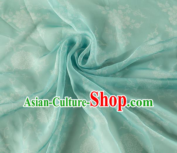 Chinese Traditional Peony Lotus Pattern Design Light Green Chiffon Fabric Asian Satin China Hanfu Material