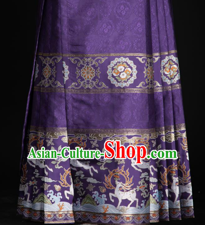 Chinese Traditional Colorful Deer Pattern Design Purple Brocade Fabric Asian China Satin Hanfu Material