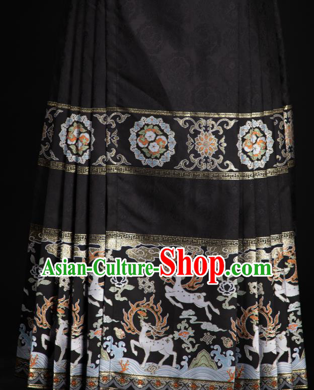 Chinese Traditional Colorful Deer Pattern Design Black Brocade Fabric Asian China Satin Hanfu Material
