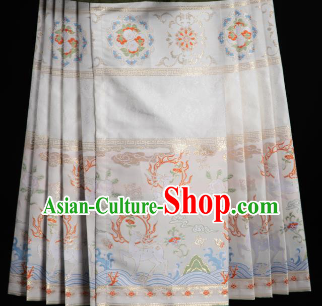 Chinese Traditional Colorful Deer Pattern Design White Brocade Fabric Asian China Satin Hanfu Material