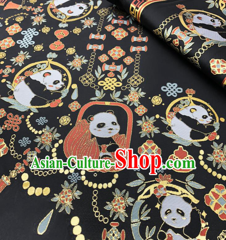Chinese Traditional Panda Pattern Design Black Brocade Fabric Asian China Satin Hanfu Material
