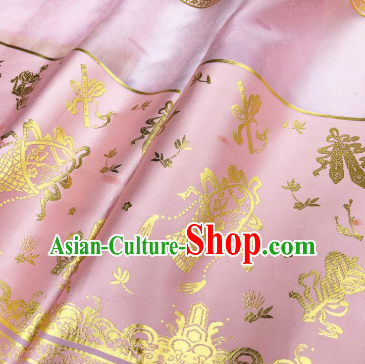 Chinese Traditional Eight Immortals Pattern Design Pink Brocade Fabric Asian China Satin Hanfu Material