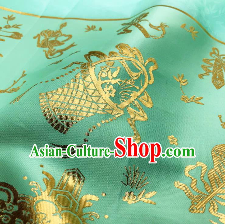 Chinese Traditional Eight Immortals Pattern Design Green Brocade Fabric Asian China Satin Hanfu Material