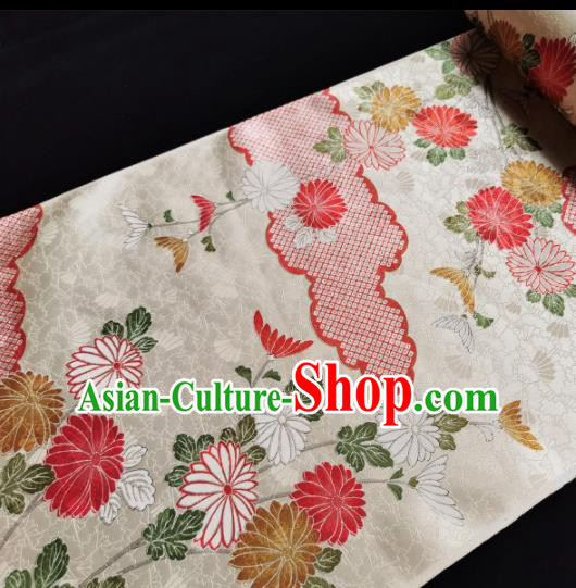 Chinese Traditional Daisy Pattern Design White Silk Fabric Asian Brocade China Hanfu Satin Material