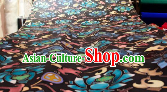 Chinese Traditional Lotus Pattern Design Black Silk Fabric Asian China Hanfu Mulberry Silk Material