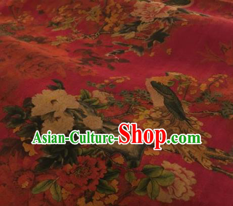 Chinese Traditional Peacock Peony Pattern Design Wine Red Silk Fabric Asian China Hanfu Mulberry Silk Material