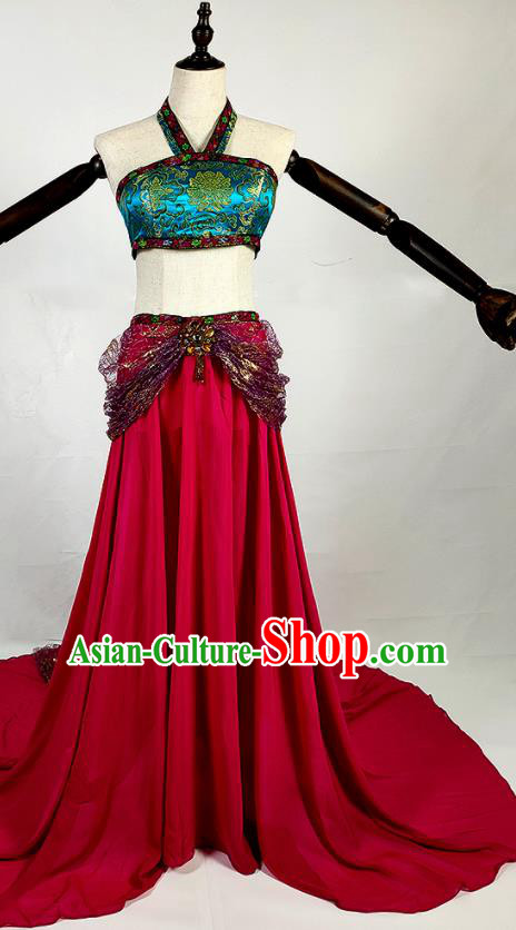 Chinese Traditional Classical Dance Rosy Dress Ancient Tang Dynasty Court Lady Costumes for Women