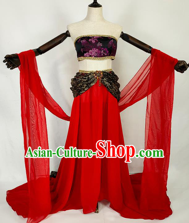 Chinese Traditional Classical Dance Red Dress Ancient Tang Dynasty Court Lady Costumes for Women