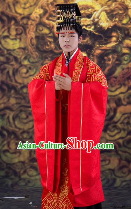 Chinese Traditional Wedding Red Clothing Ancient Han Dynasty Bridegroom Scholar Costumes for Men