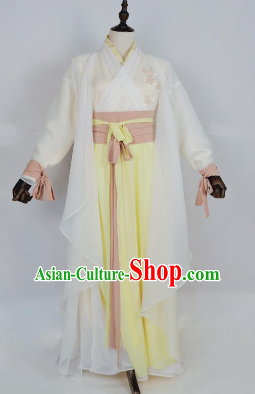 Chinese Traditional Song Dynasty Embroidered White Dress Ancient Female Swordsman Costumes for Women