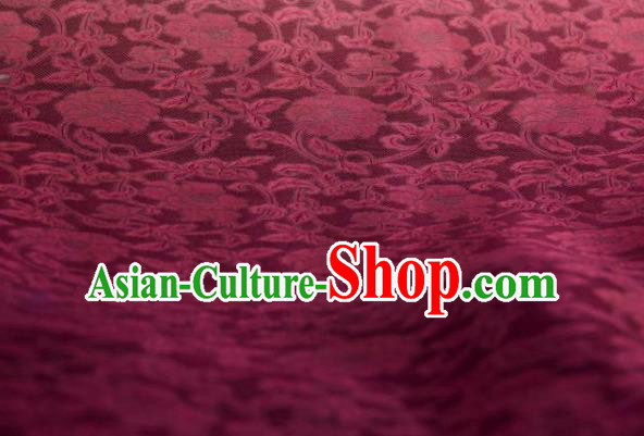 Chinese Traditional Twine Peony Pattern Design Wine Red Silk Fabric Asian China Hanfu Gambiered Guangdong Mulberry Silk Material