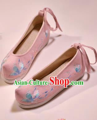 Asian Chinese Hanfu Shoes Pink Embroidered Shoes Traditional Opera Shoes Princess Shoes for Women