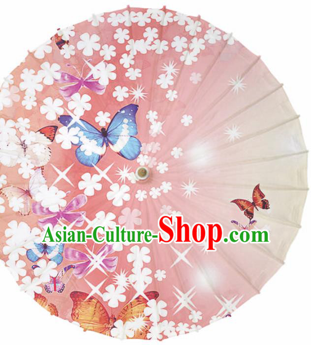 Chinese Traditional Artware Paper Umbrella Classical Dance Umbrella Printing Flowers Butterfly Oil-paper Umbrella Handmade Umbrella