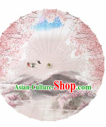 Chinese Traditional Printing Peach Flowers Pink Oil Paper Umbrella Artware Paper Umbrella Classical Dance Umbrella Handmade Umbrellas