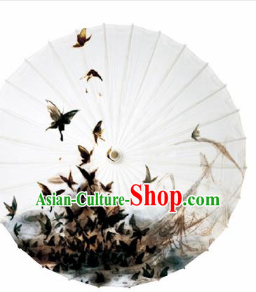 Chinese Traditional Printing Black Butterfly Oil Paper Umbrella Artware Paper Umbrella Classical Dance Umbrella Handmade Umbrellas