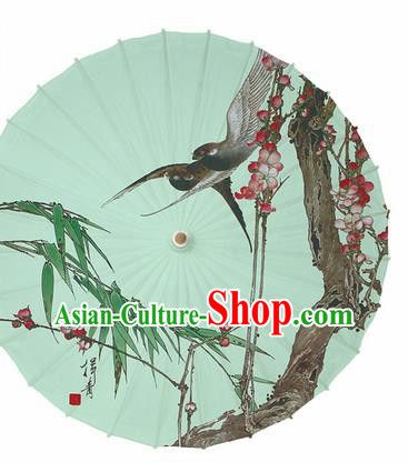 Chinese Traditional Printing Begonia Bamboo Green Oil Paper Umbrella Artware Paper Umbrella Classical Dance Umbrella Handmade Umbrellas