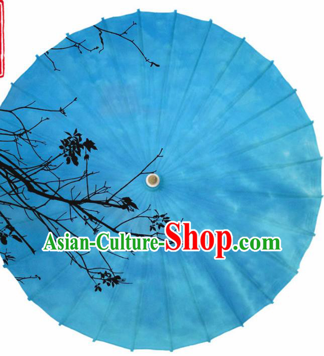 Chinese Traditional Printing Blue Oil Paper Umbrella Artware Paper Umbrella Classical Dance Umbrella Handmade Umbrellas