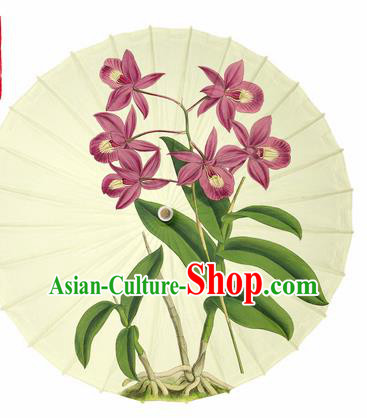 Chinese Traditional Printing Orchid Yellow Oil Paper Umbrella Artware Paper Umbrella Classical Dance Umbrella Handmade Umbrellas