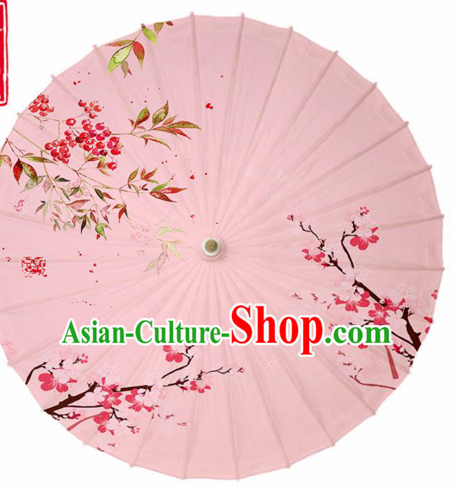 Chinese Traditional Printing Hawthorn Plum Pink Oil Paper Umbrella Artware Paper Umbrella Classical Dance Umbrella Handmade Umbrellas