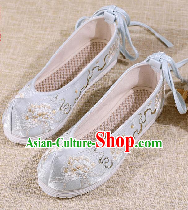 Asian Chinese Embroidered Epiphyllum Light Blue Shoes Hanfu Shoes Traditional Opera Shoes Princess Shoes for Women
